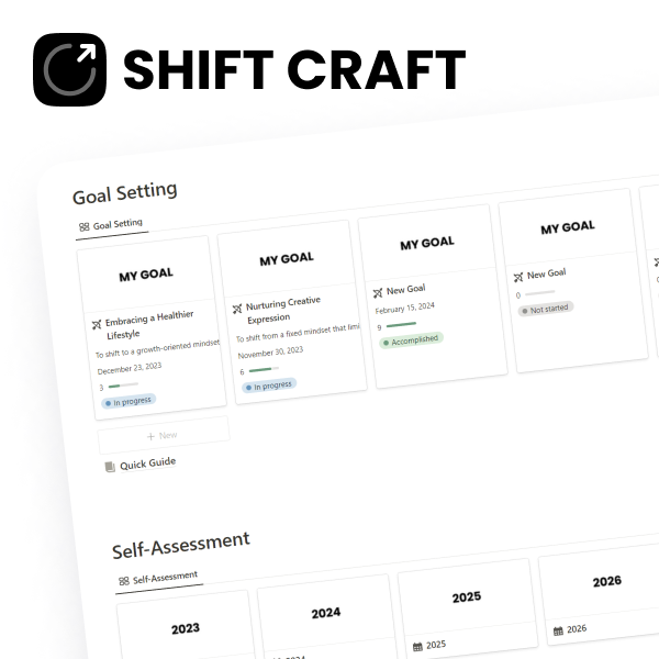 Shift Craft - Transform Your Mindset, Ignite Your Potential - Notion Template