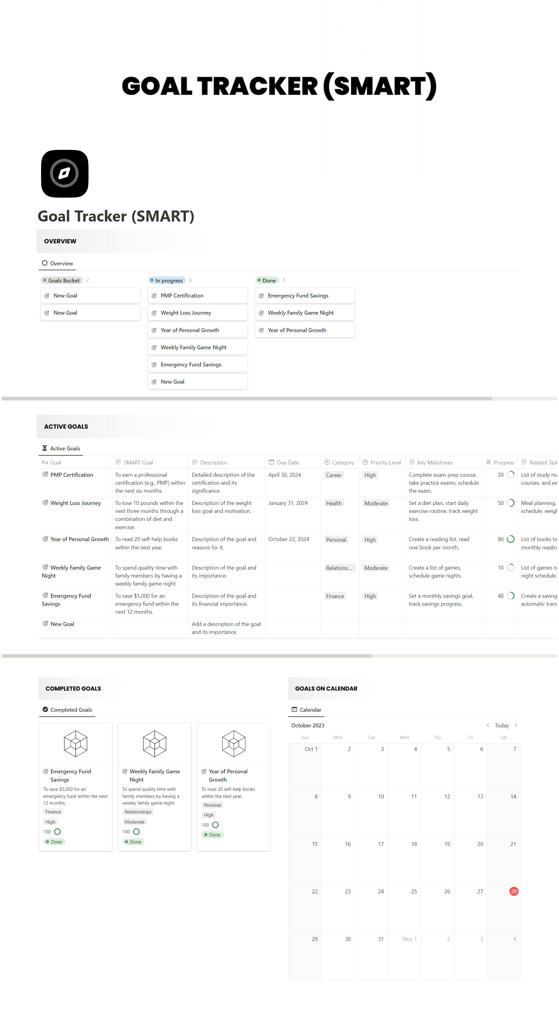 Free Notion Goal Tracker (SMART)