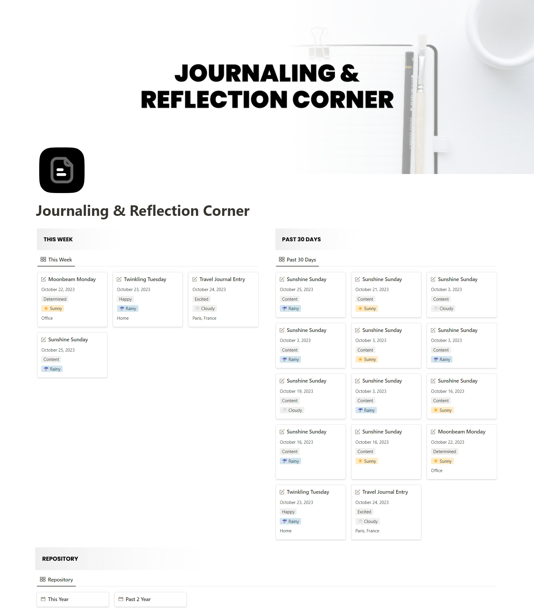 Free Notion Journaling & Reflection Corner