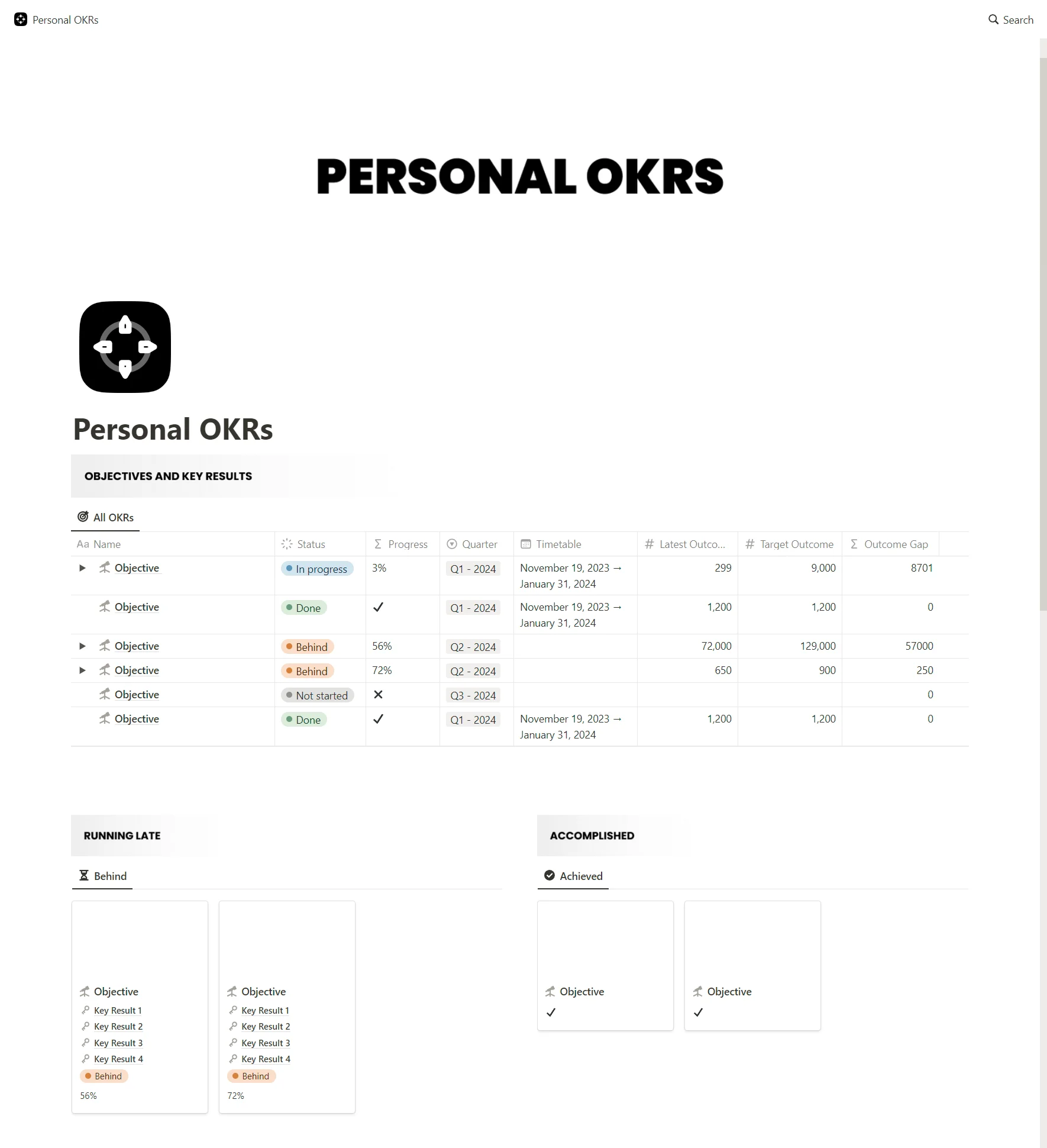 Free Notion Personal OKRs