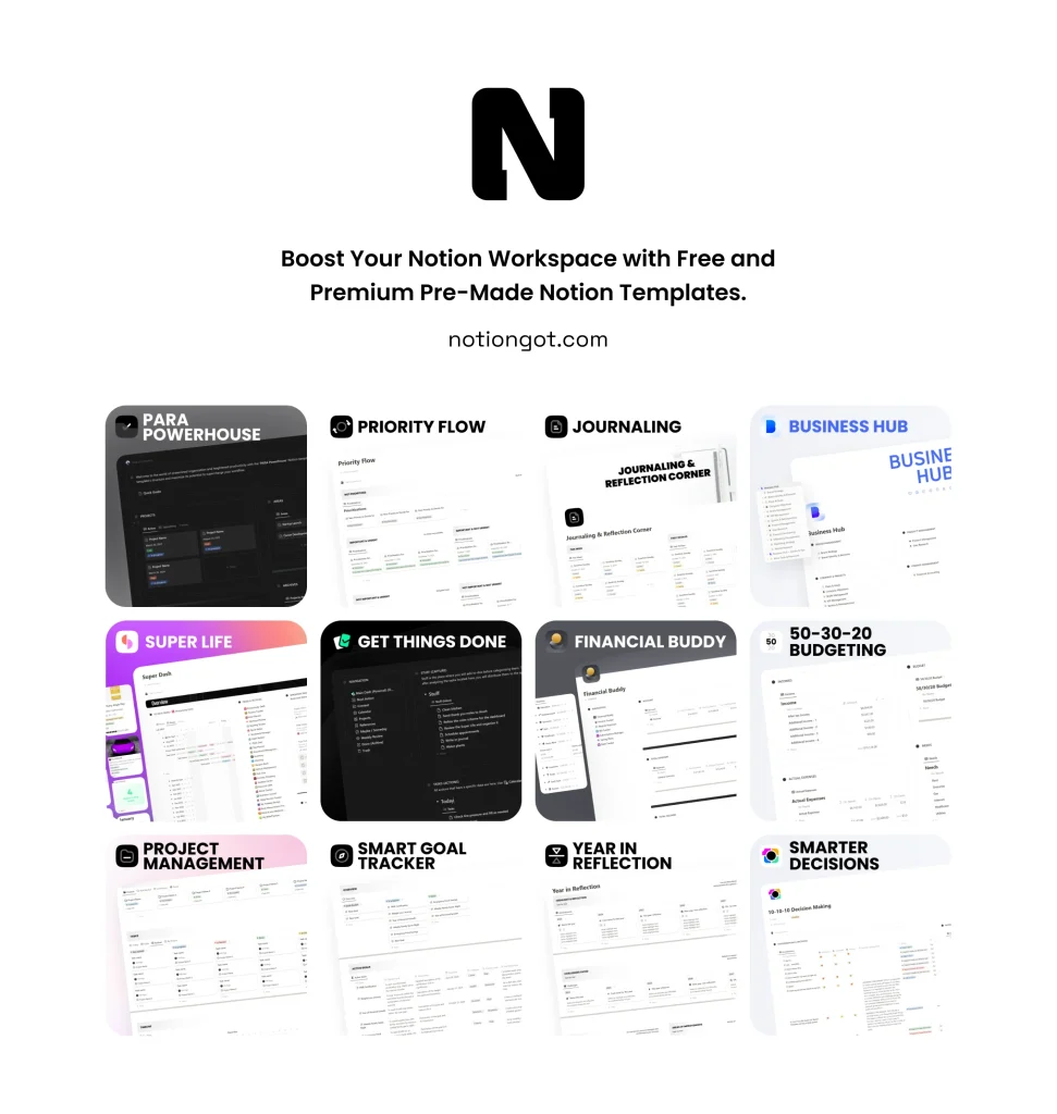 Boost Your Notion Workspace with NotionGot Free and Premium Pre-Made Notion Templates!