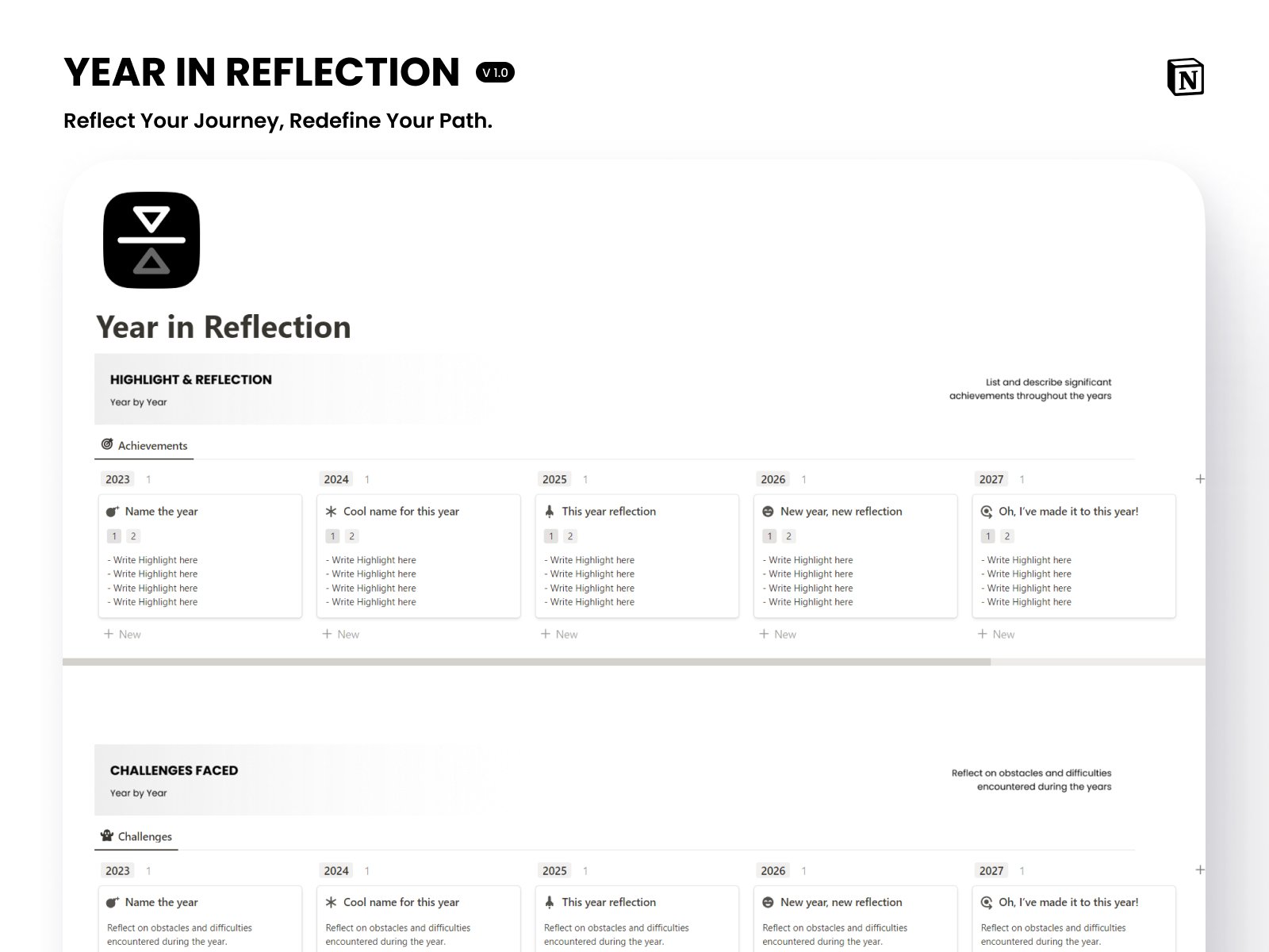 Free Notion Year in Reflection (Yearly Review)