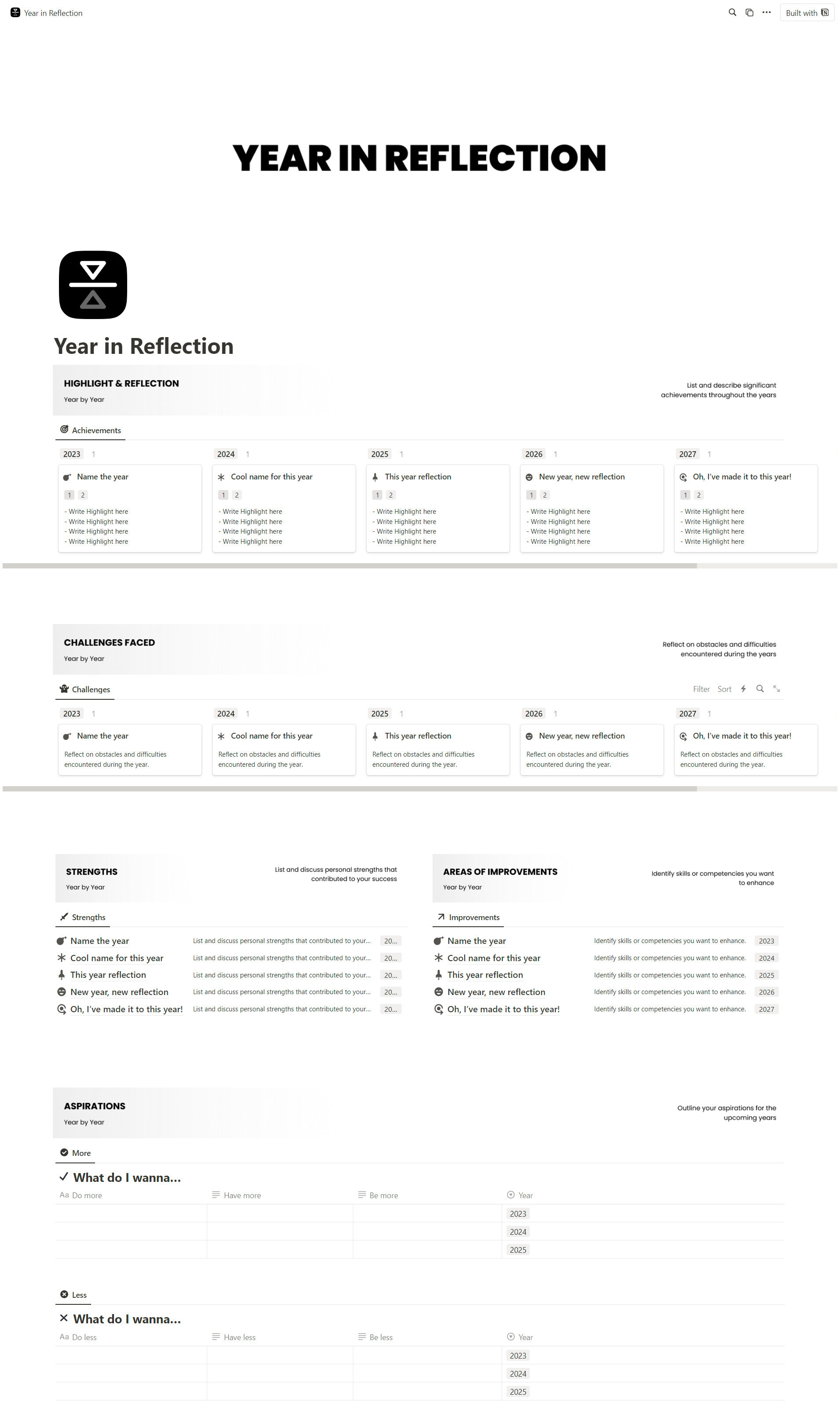 Free Notion Year in Reflection (Yearly Review)