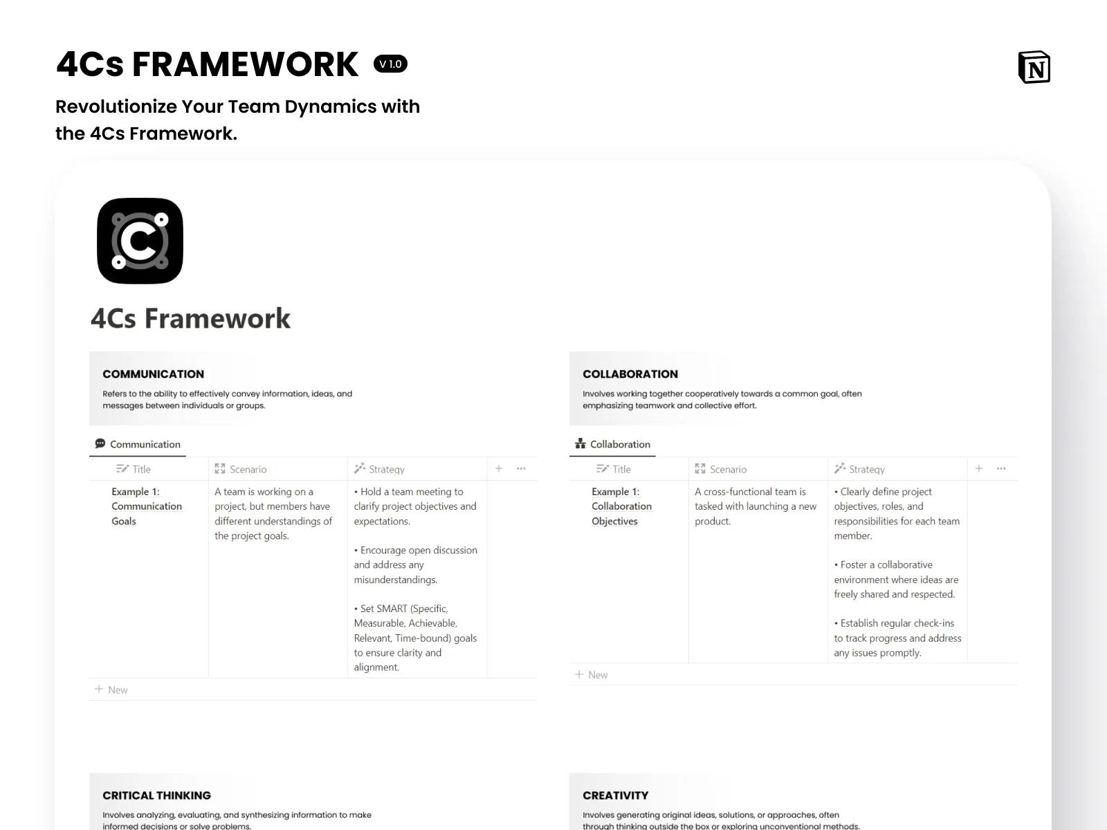 Notion 4Cs Framework - Free Notion 4Cs Framework Template