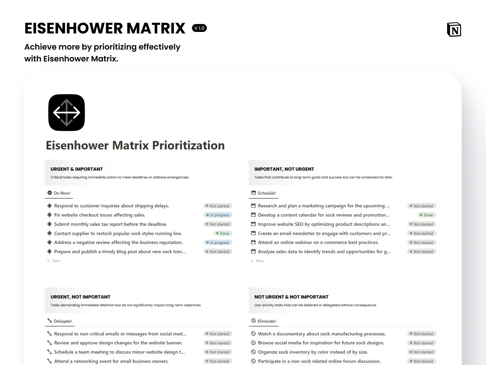 Eisenhower Matrix Prioritization for Notion