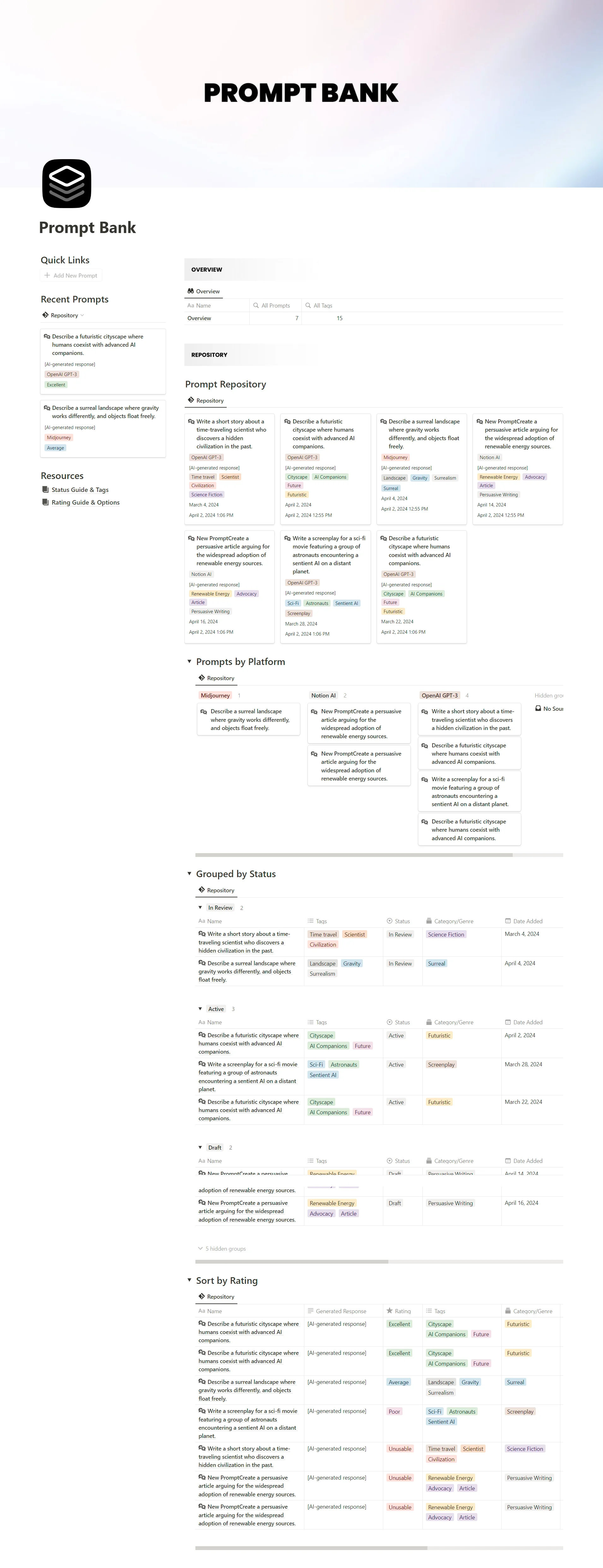 Notion Prompt Bank - Free Notion AI Prompt Organizer Template