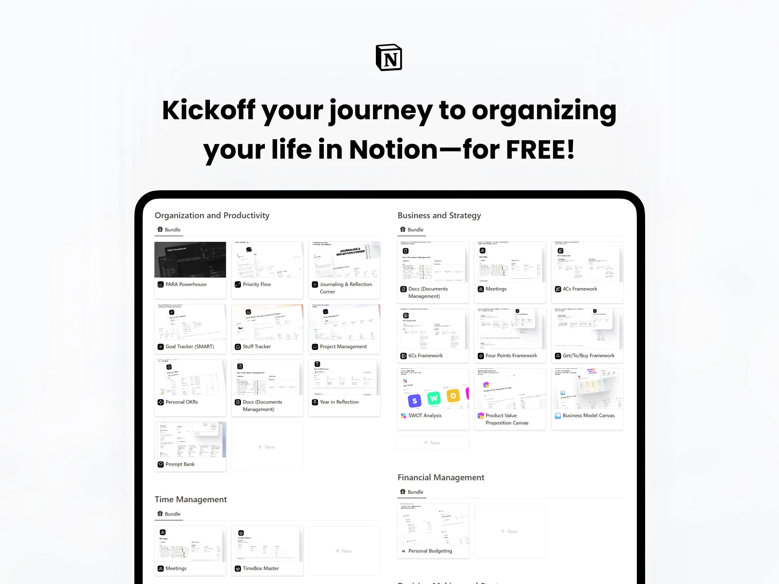 Notion Kickoff Bundle - Free Notion Templates Bundle