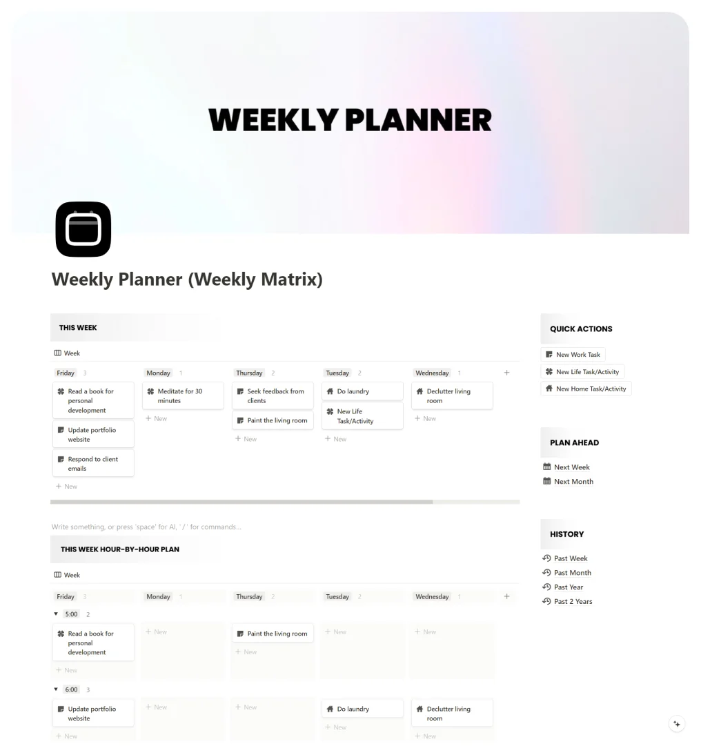 Free Notion Weekly Matrix Planner