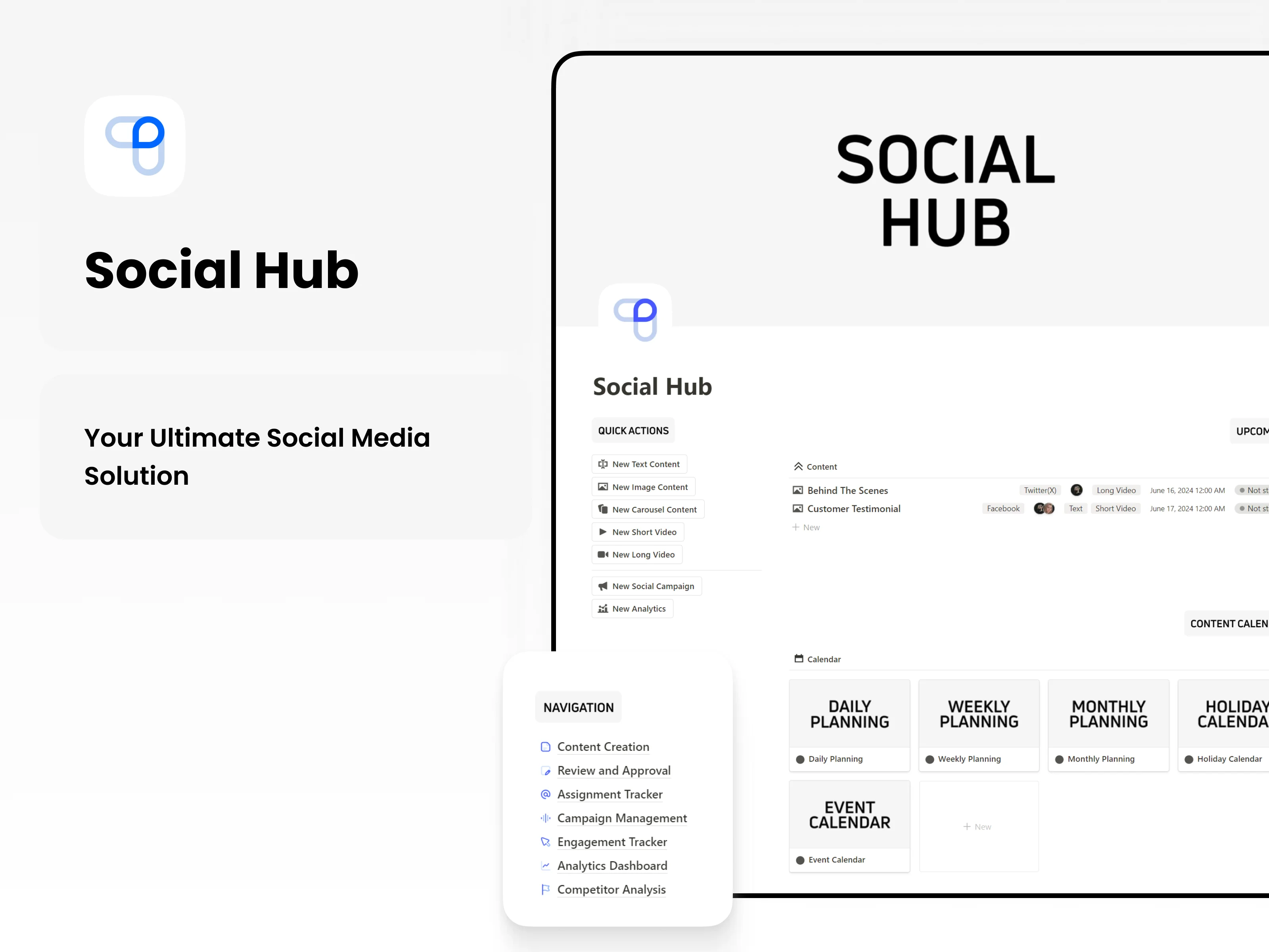 Notion social media management template - social hub