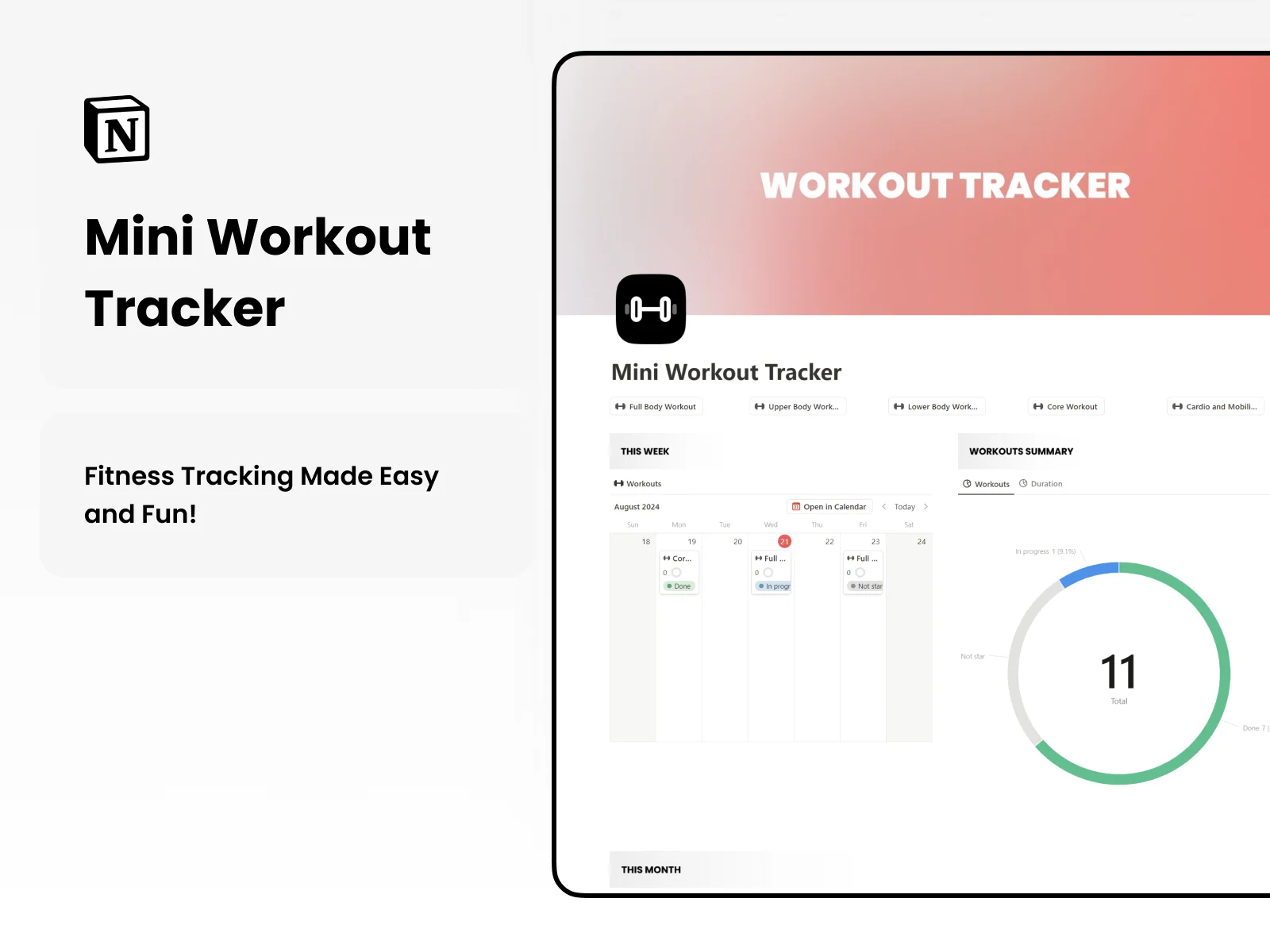 Free Mini Workout Tracker and Visualizer for Notion