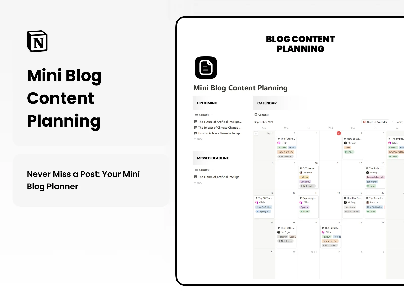 Free Notion Mini Blog Content Planning