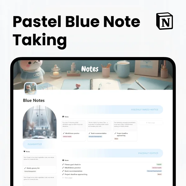 Free Aesthetic Pastel Blue Note Taking Template for Notion