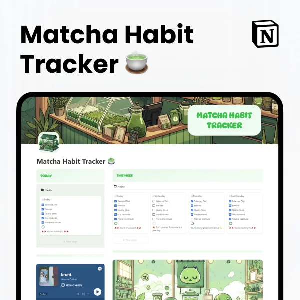 Free Notion Aesthetic Matcha Habit Tracker