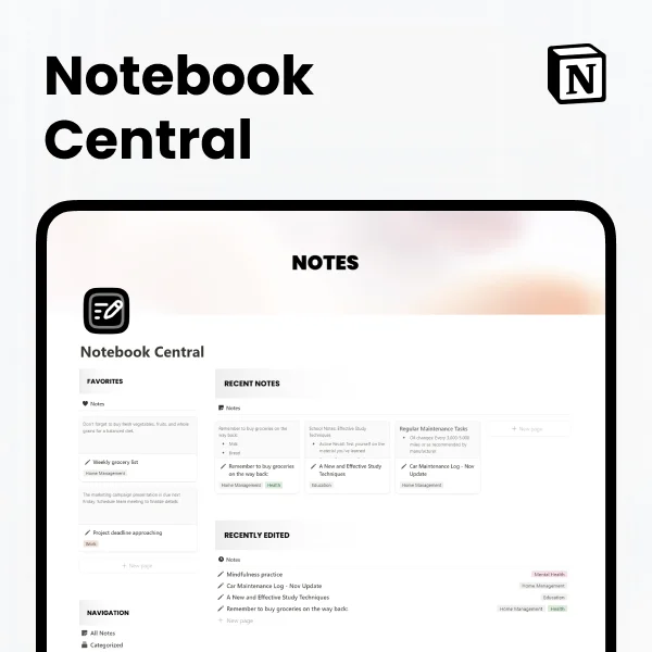 Free Notion Notebook Central Template