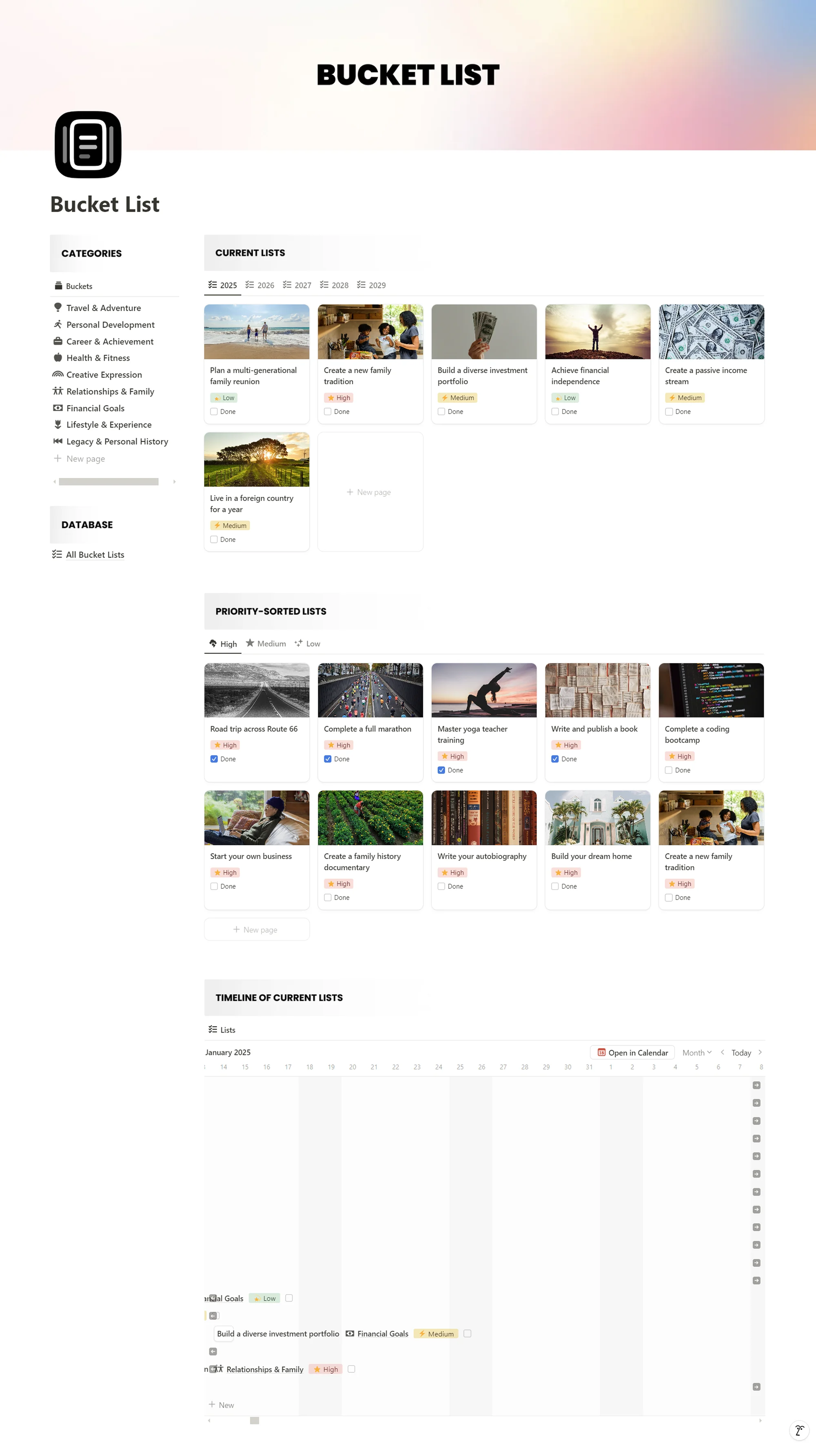 Free Bucket List Template for Notion