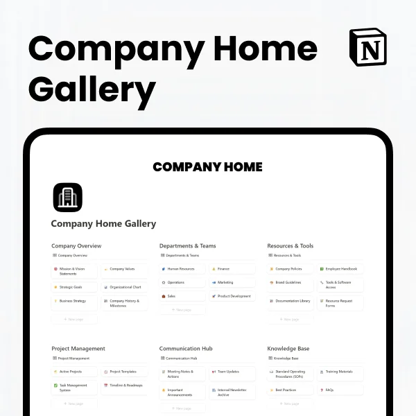 Free Company Home Gallery Template for Notion