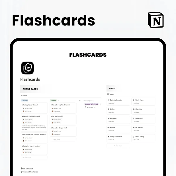 Free Flashcards Template for Notion