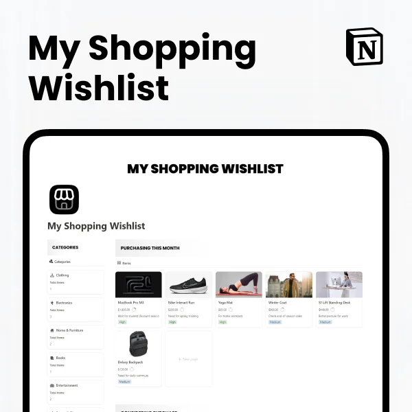 Free Shopping Wishlist Template for Notion