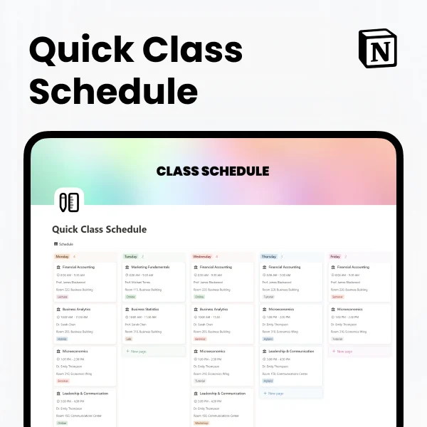Free Quick Class Schedule Template for Notion