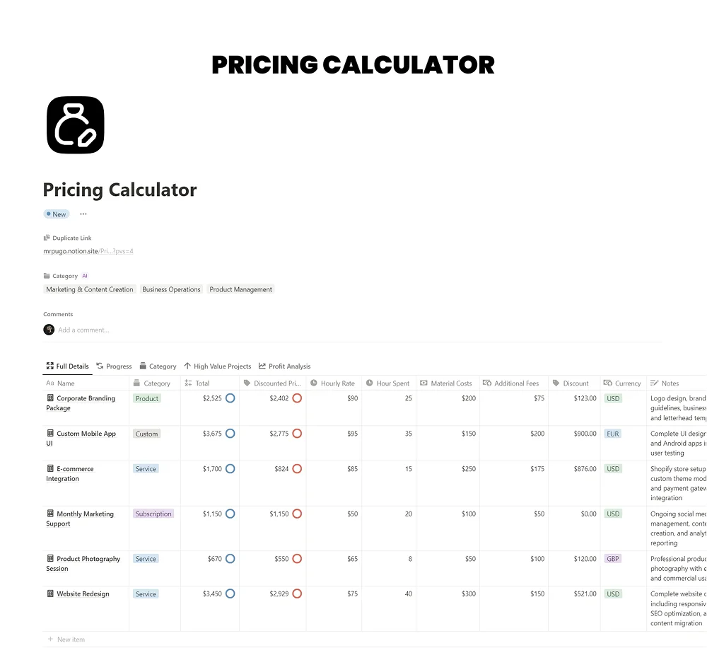 Pricing Calculator