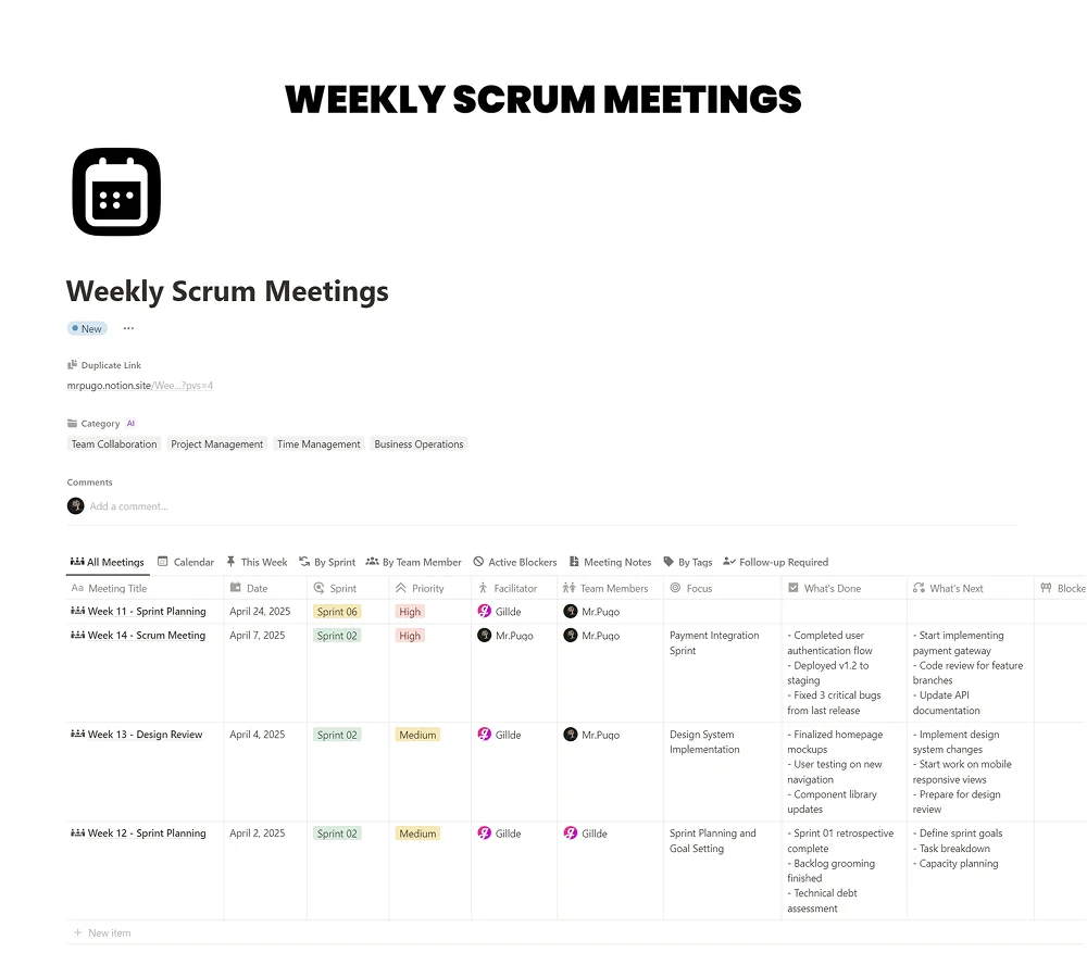 Weekly Scrum Meetings