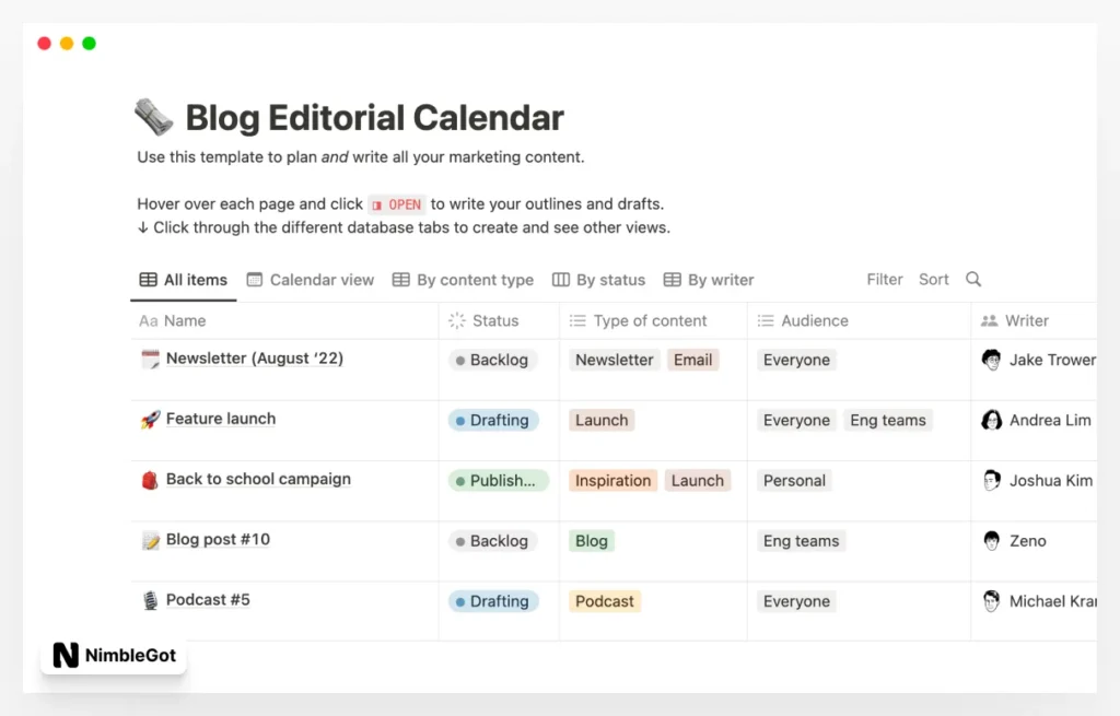 Blog Editorial Calendar