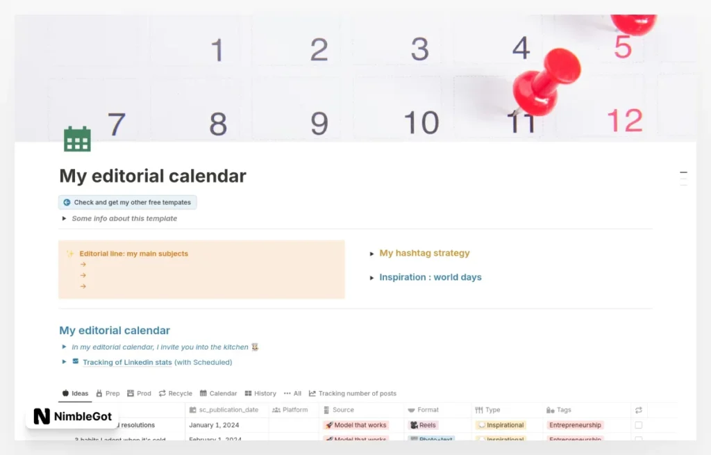 My editorial calendar