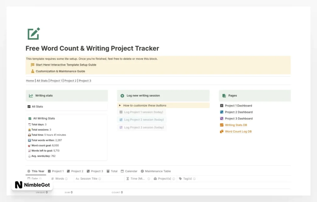 Word Count & Writing Project Tracker