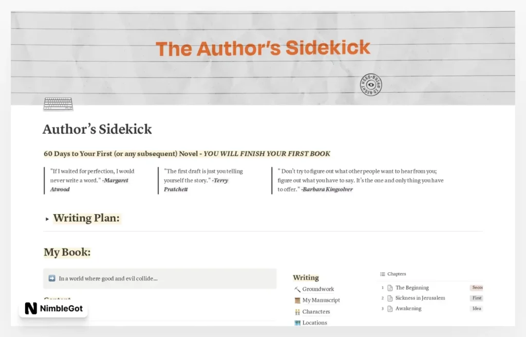 The Author's Sidekick: Notion Novel Writing Template for Planning, Drafting, Editing & Publishing