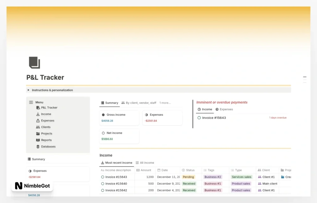 P&L Tracker for Freelancers & Small Businesses