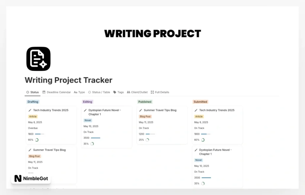 Writing Project Tracker