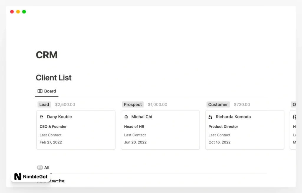 Notion CRM - Customer Relationship Management