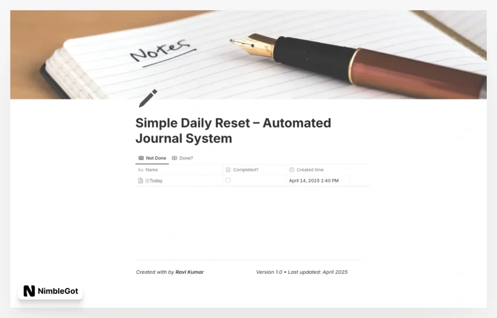 Simple Daily Reset – Automated Journal System