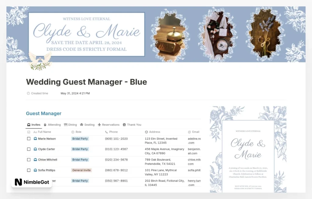 Wedding Guest Manager, RSVP Address Book Invites
