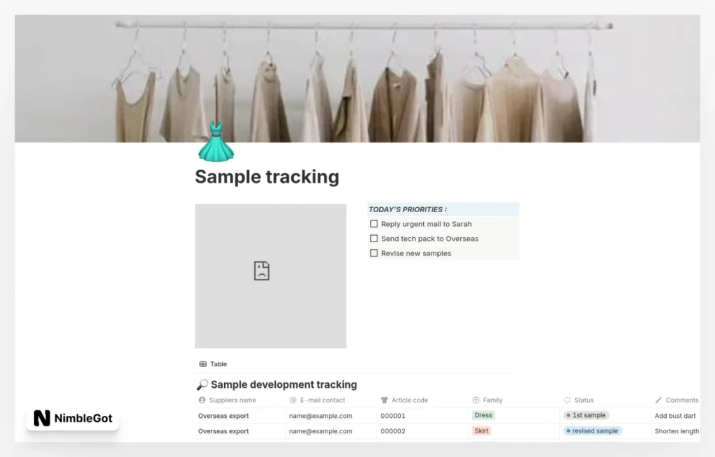 Sample tracking for fashion designers