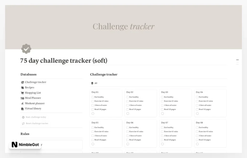 75 Days Challenge (Soft) Tracker