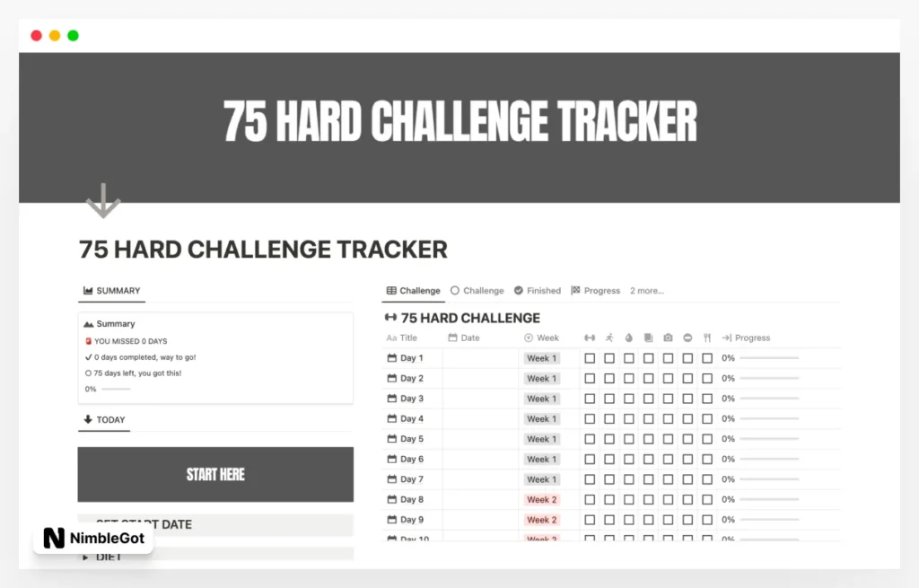 75 HARD CHALLENGE TRACKER
