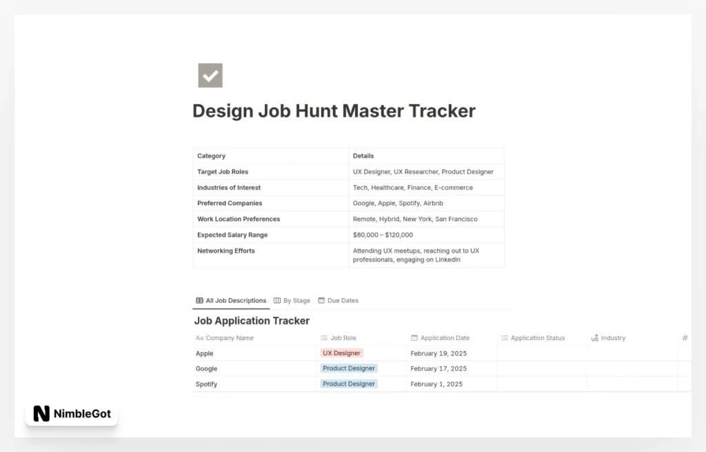 Design Job Hunt Master Tracker