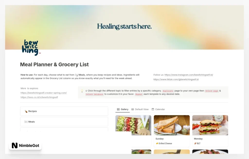 Meal Planner, Grocery List & Recipes
