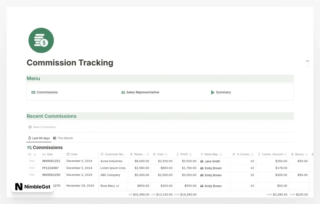 Sales Commission Tracking