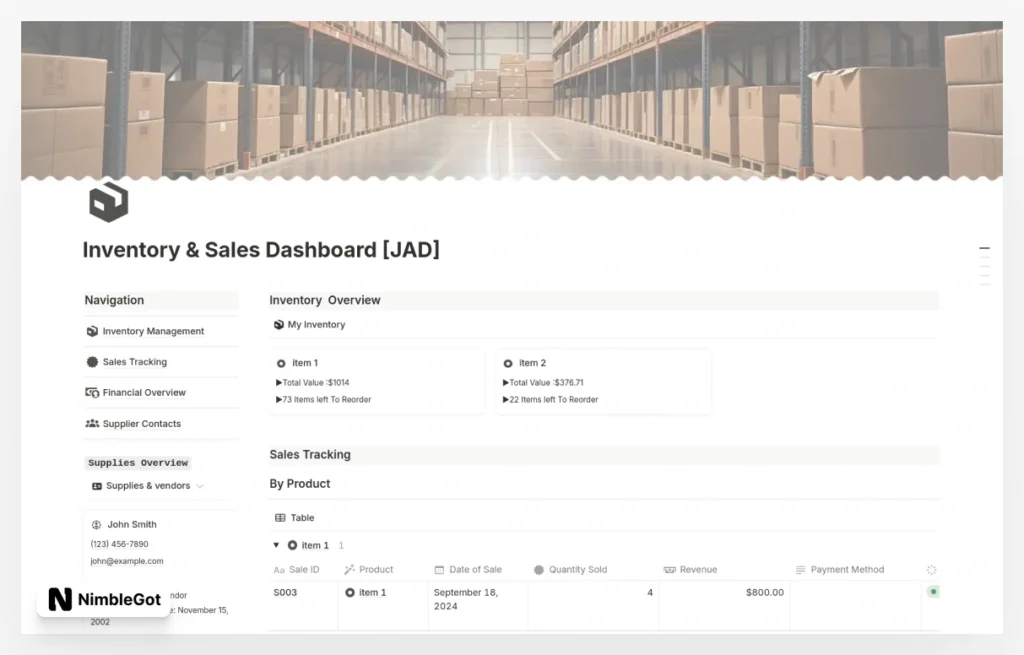 Inventory & Sales Dashboard [by JAD]