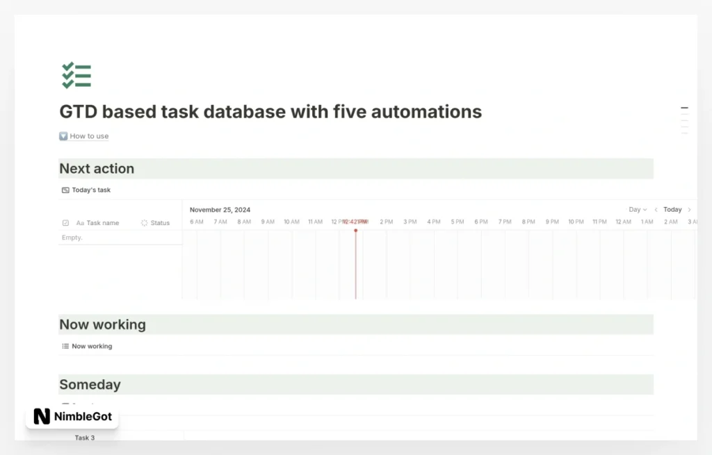 GTD based task database with five automations