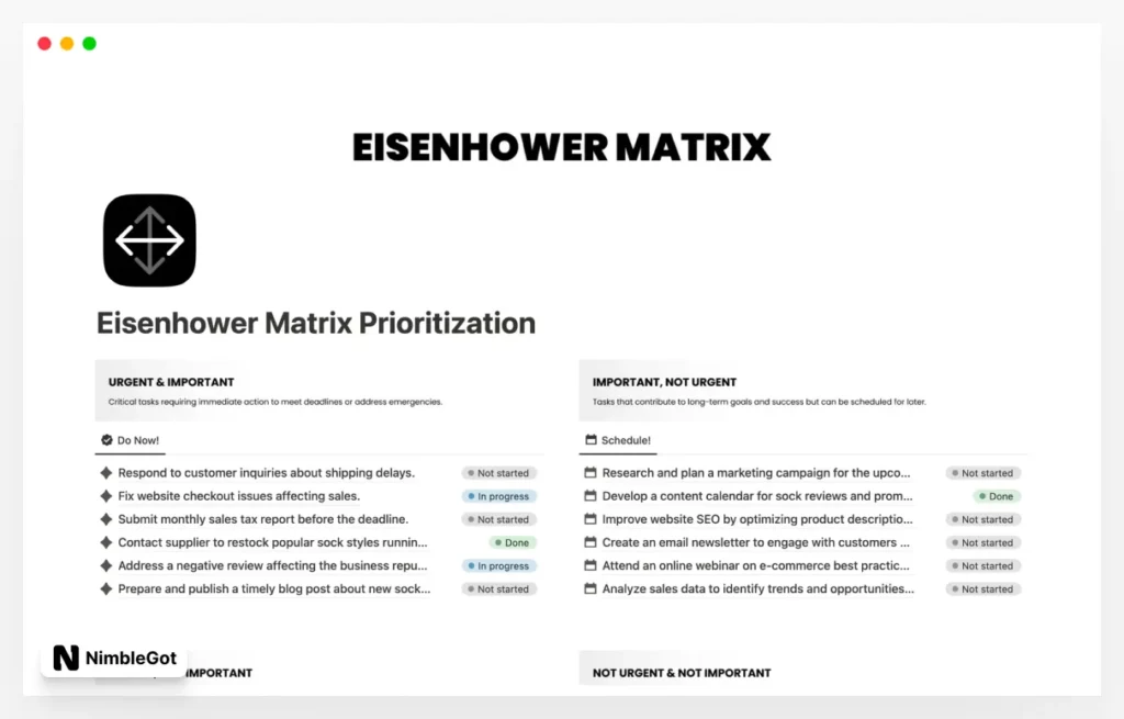 Eisenhower Matrix Prioritization