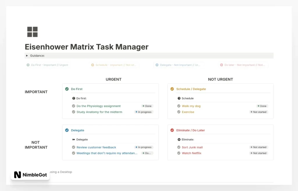 Eisenhower Matrix Task Manager