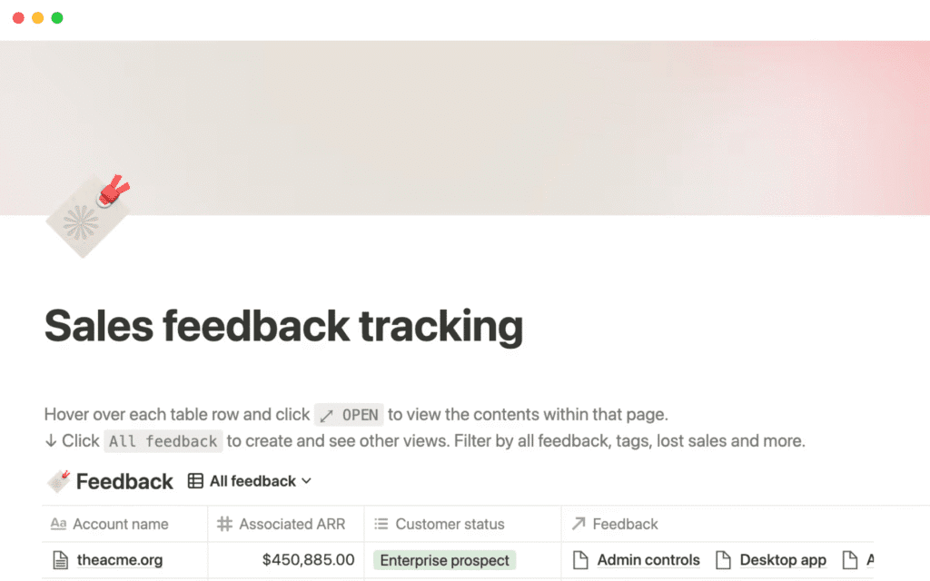 Notionβs sales feedback tracking