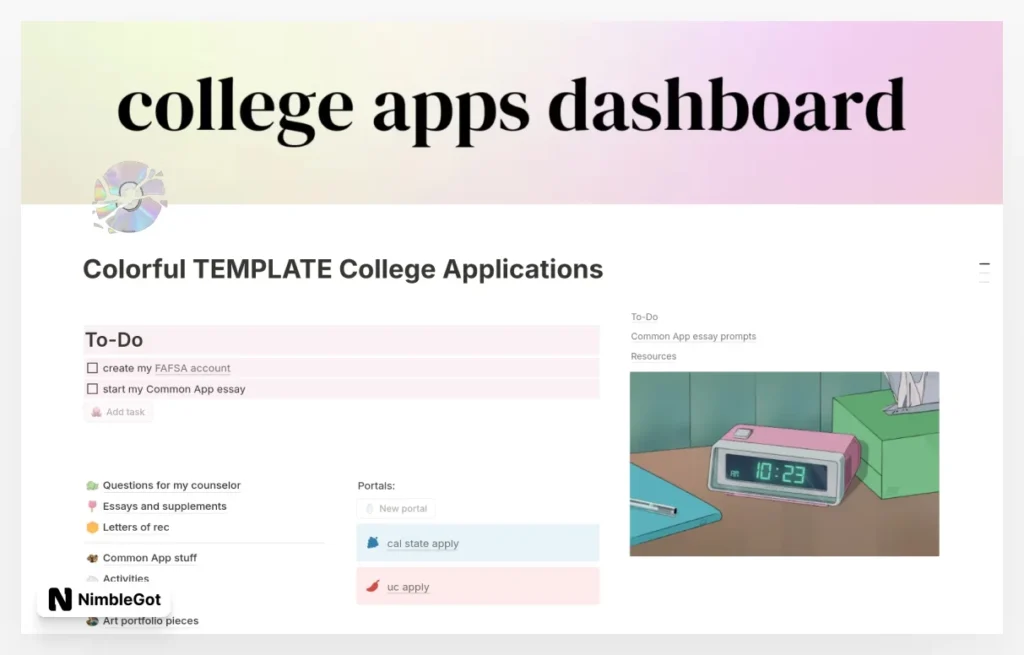 College application dashboard (colorful)