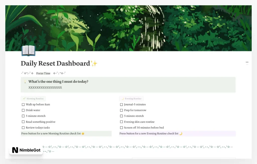 Daily Reset Dashboard