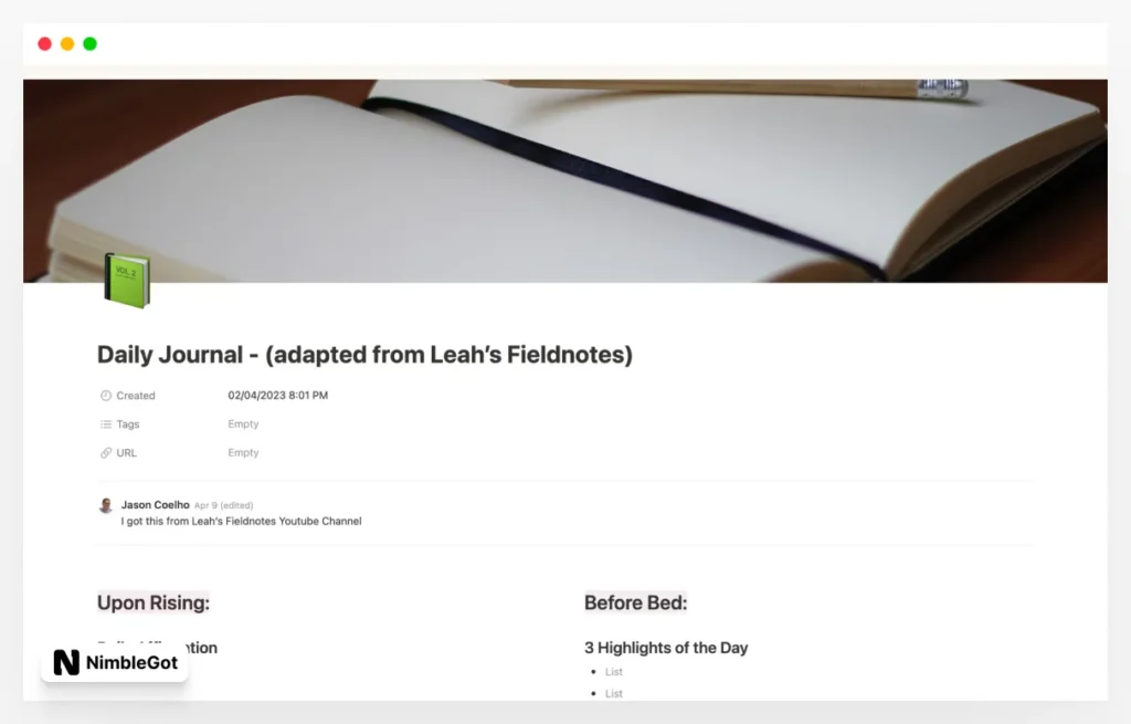 Daily Journal - Leahโs Fieldnotes (adapted)