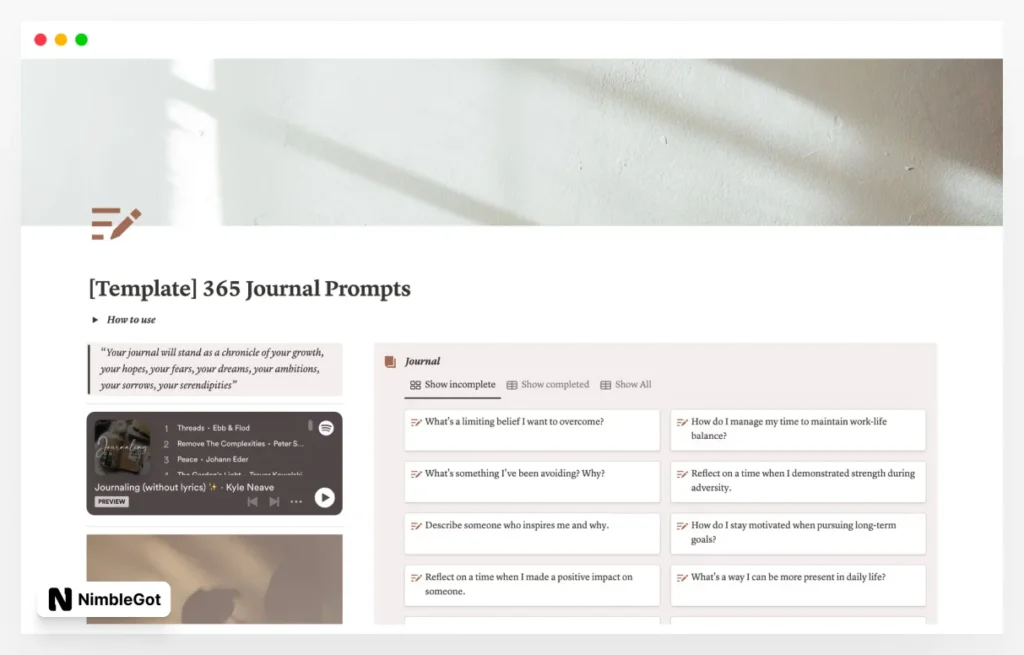 365 Day Self Reflective Journal Prompts