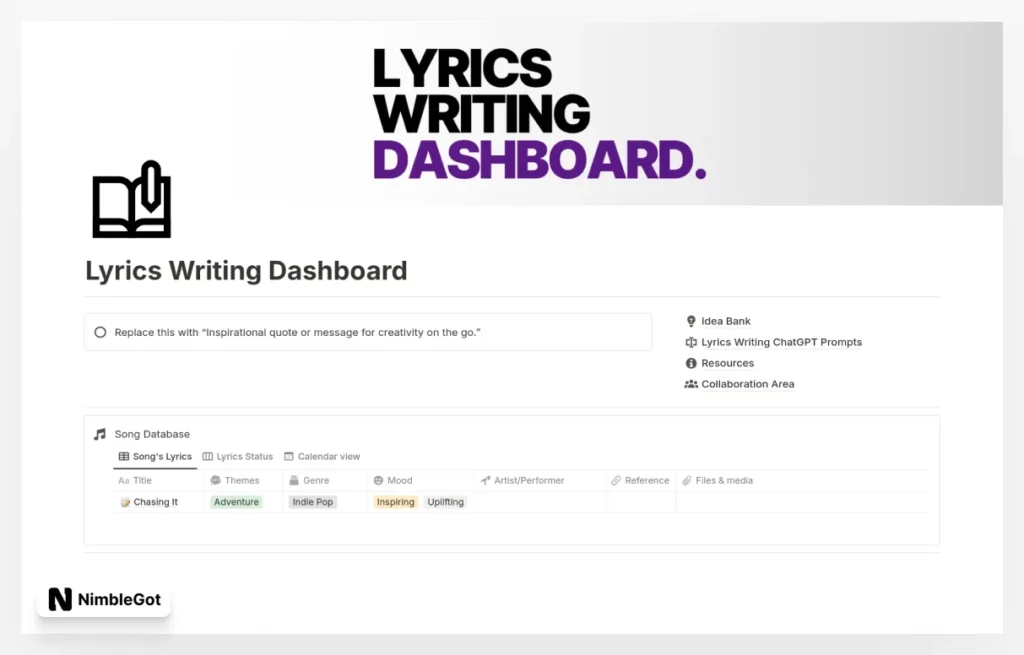 Lyrics Writing Dashboard